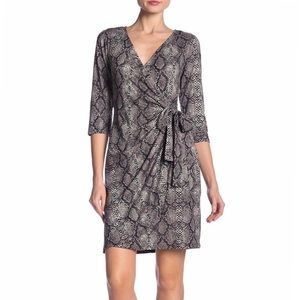3/4 Sleeve Animal Print Wrap Knit Dress